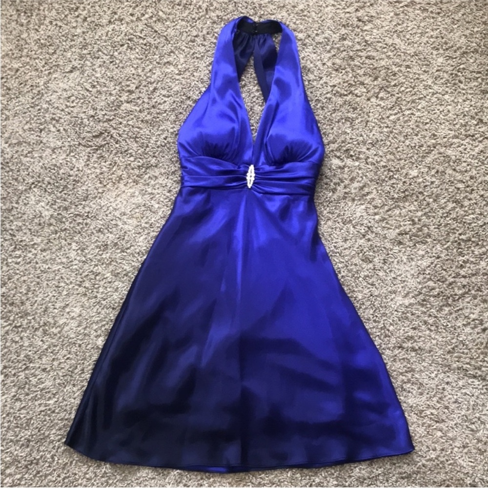Jump Apparel By Wendye Chaitin Purple Satin A-Line Y2K Halter Mini Dress